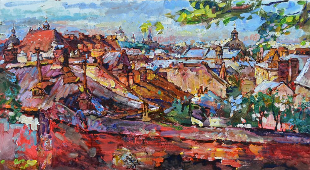 Vibrant City Rooftop View by Andrii Kutsachenko — canvas wall art