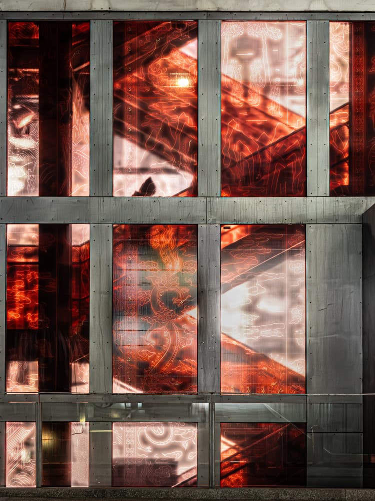 Abstract Red Window Glow by IKUMI FUKAZAWA — canvas wall art
