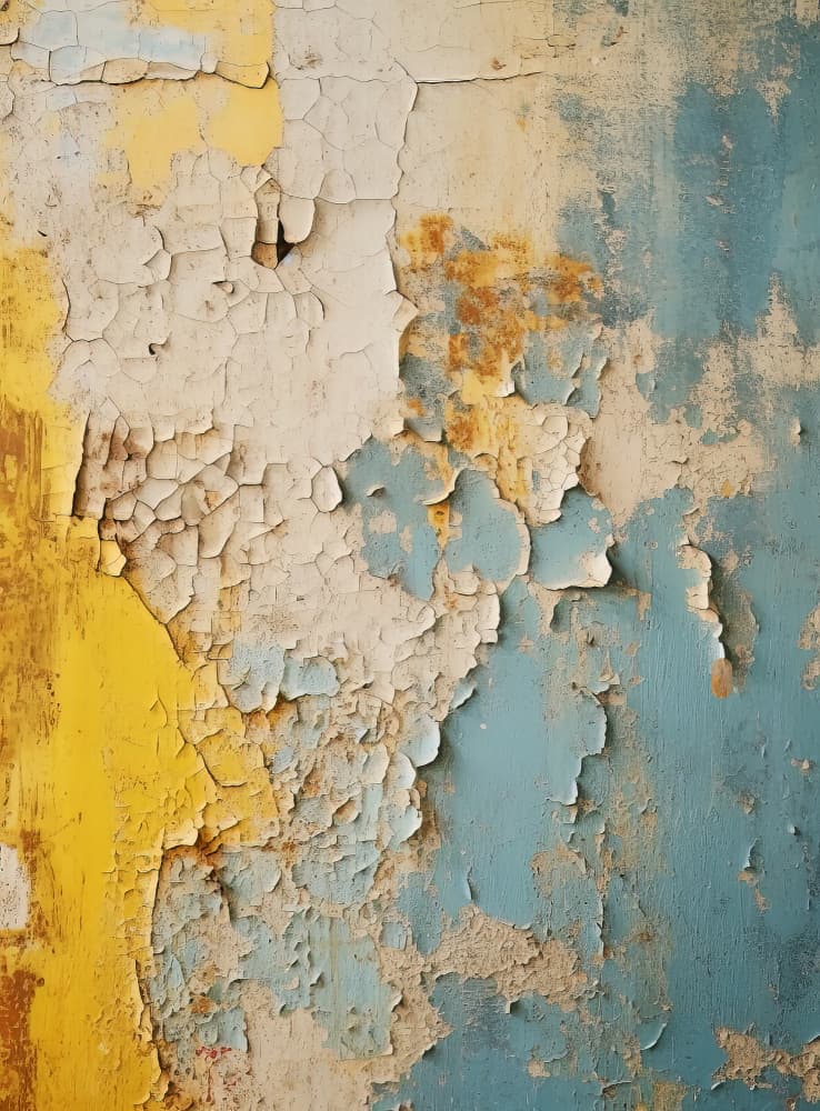 Yellow Blue Cracked Paint by Bilge Paksoylu — canvas wall art