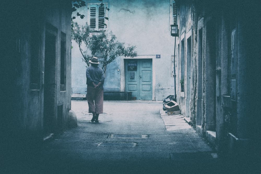 Old City Blue Alley by Vincenzo Pascale — canvas wall art