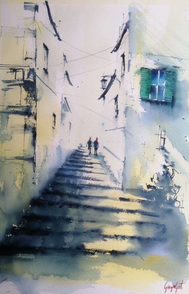 Climbing Old City Steps by Giorgio Gosti — canvas wall art