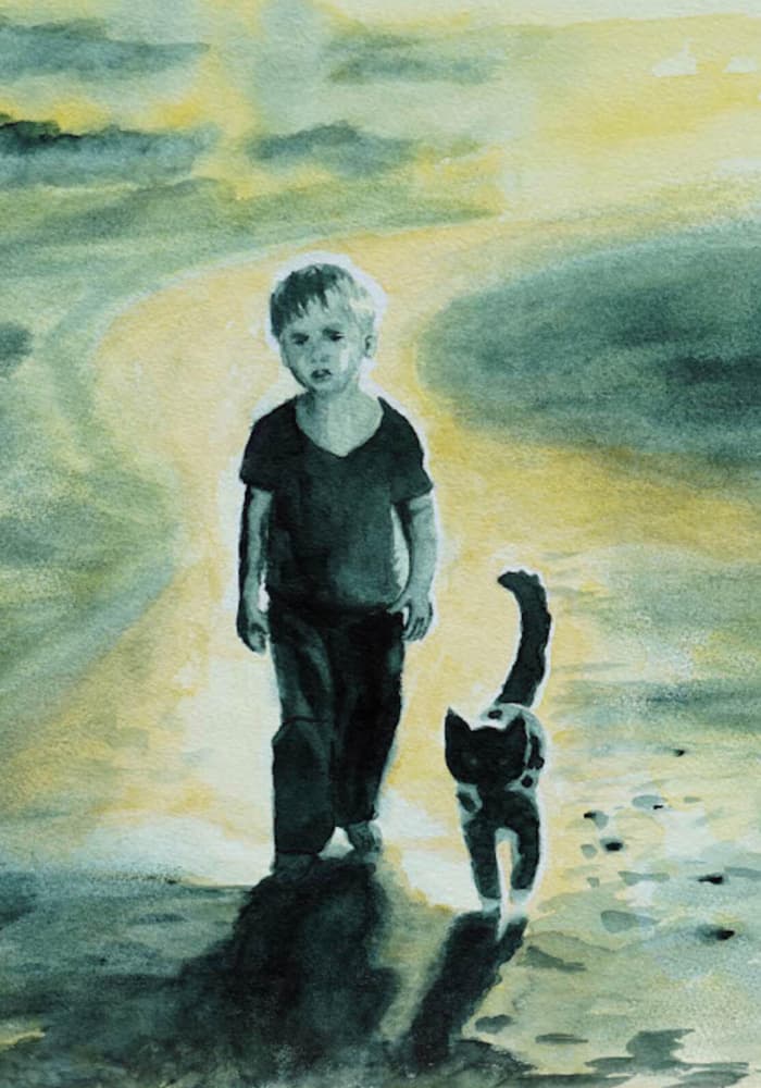 Boy and Cat Walk by Ida Publishing — canvas wall art
