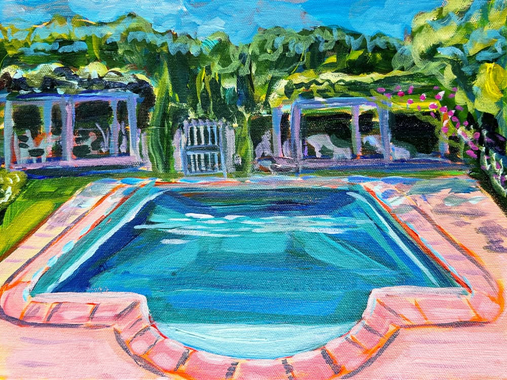 Sunny Garden Pool by Pauline Wegman | Key and Sea Creative — canvas wall art