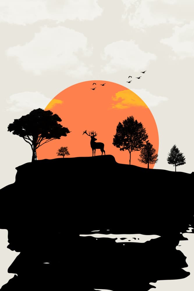Majestic Deer Sunset by Vesuvik Designs — canvas wall art