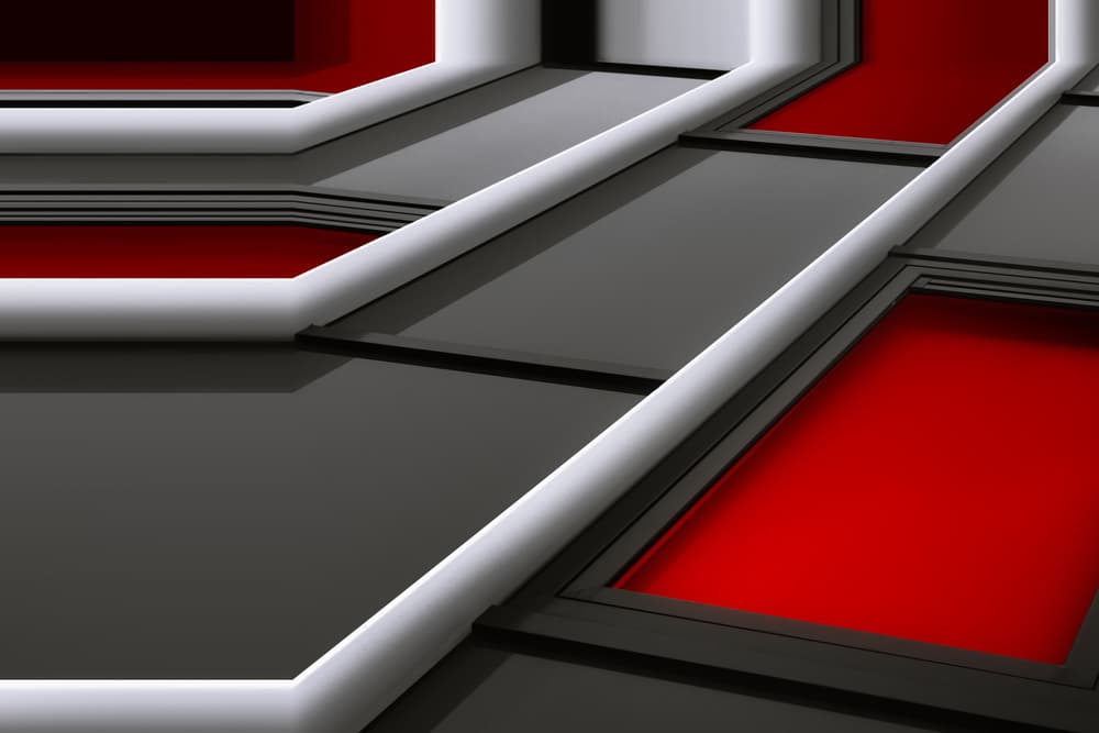 Dynamic Red Geometry by Marc Huybrighs — canvas wall art
