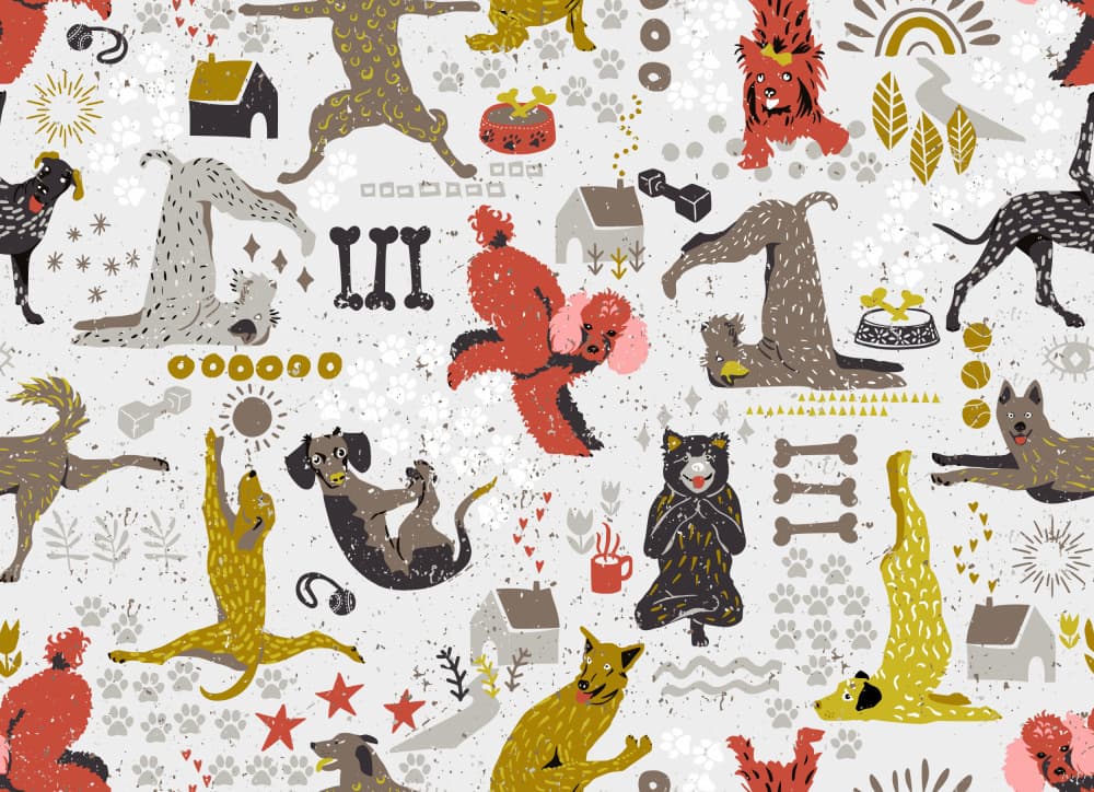 Playful Yoga Pups by Annick — canvas wall art