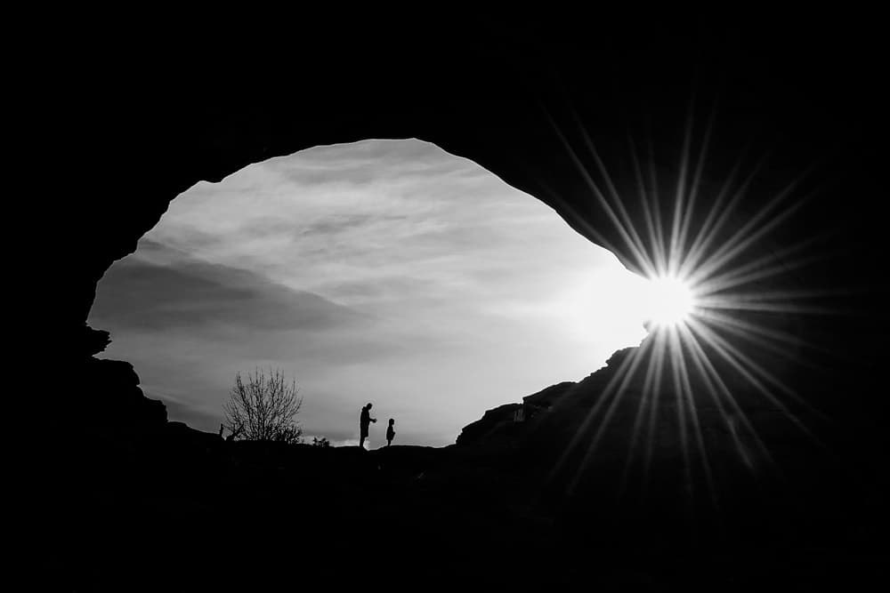 Cave Sunburst Silhouettes by David H Yang — canvas wall art