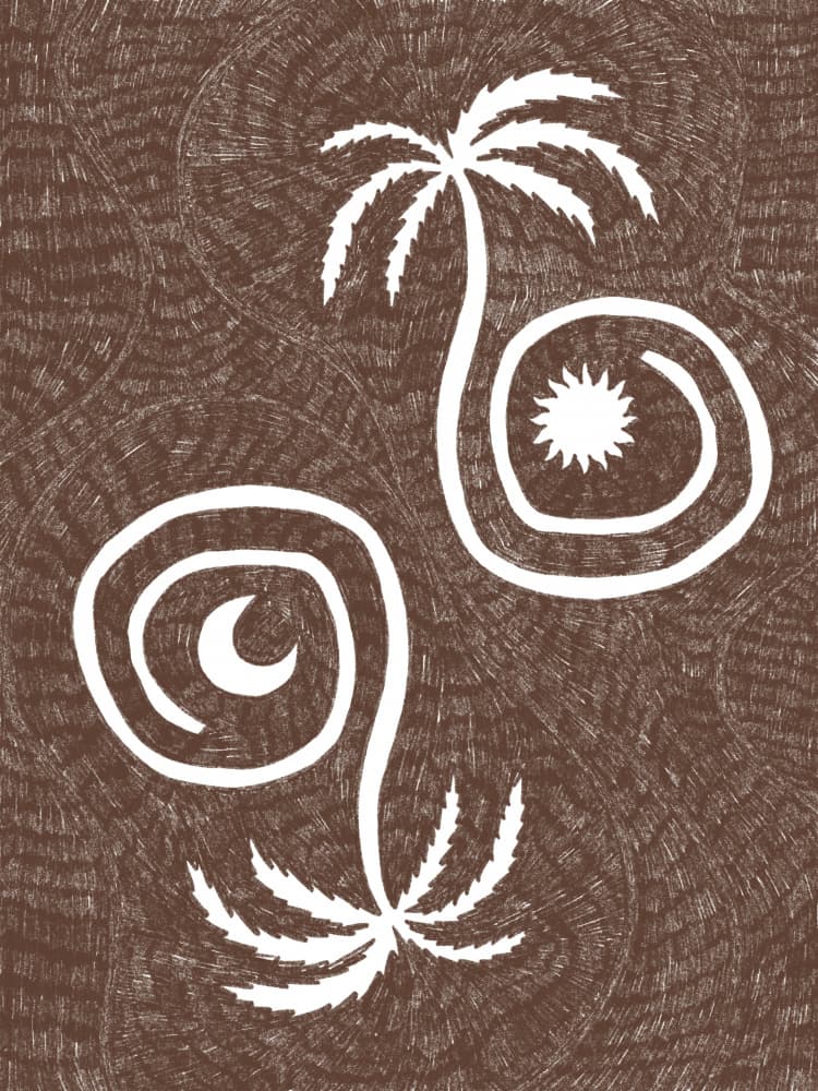 Palm Sun Moon Spirals by Shatha Al Dafai — canvas wall art