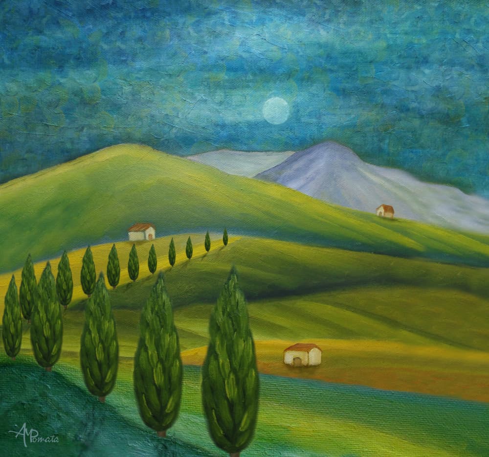 Moonlit Tuscan Hills by Angeles M. Pomata — canvas wall art