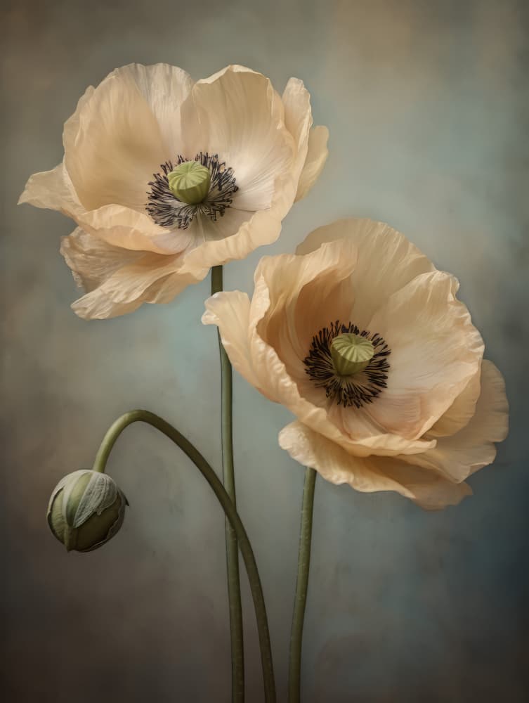 Delicate Cream Poppies by Bilge Paksoylu — canvas wall art