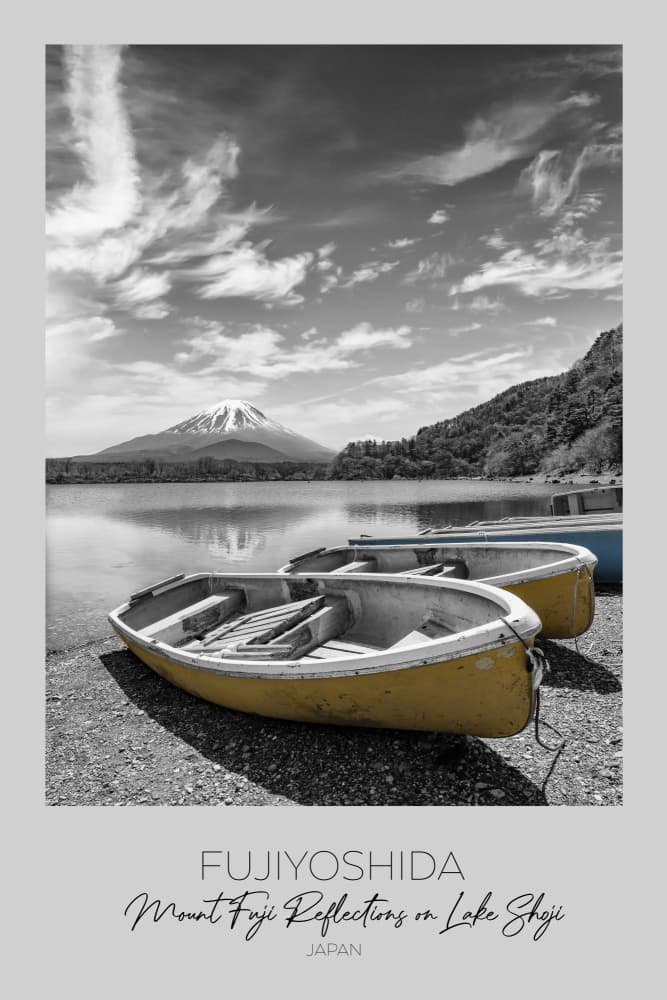 Yellow Boats Fuji Reflection by Melanie Viola — canvas wall art