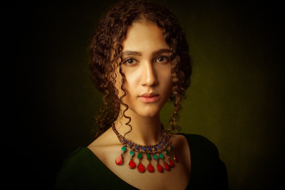 Timeless Beauty With Necklace by Mehdi Mokhtari — canvas wall art