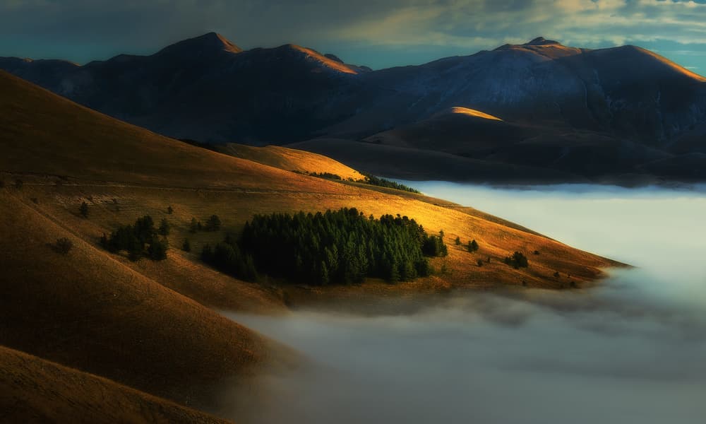 Golden Hillside Mist by Fabrizio Massetti — canvas wall art