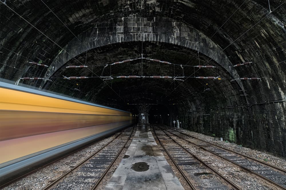 Speeding Train Tunnel by Filipe P Neto — canvas wall art