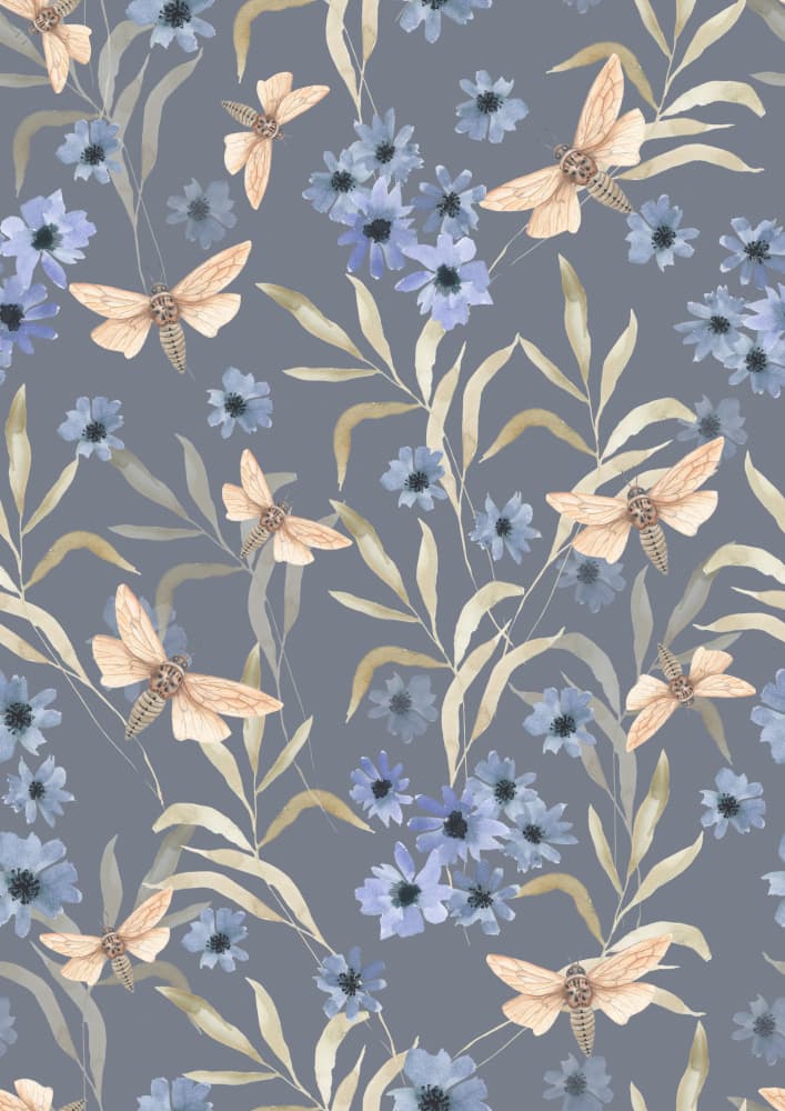 Serene Floral Moth Pattern by Linda Sitniece — canvas wall art
