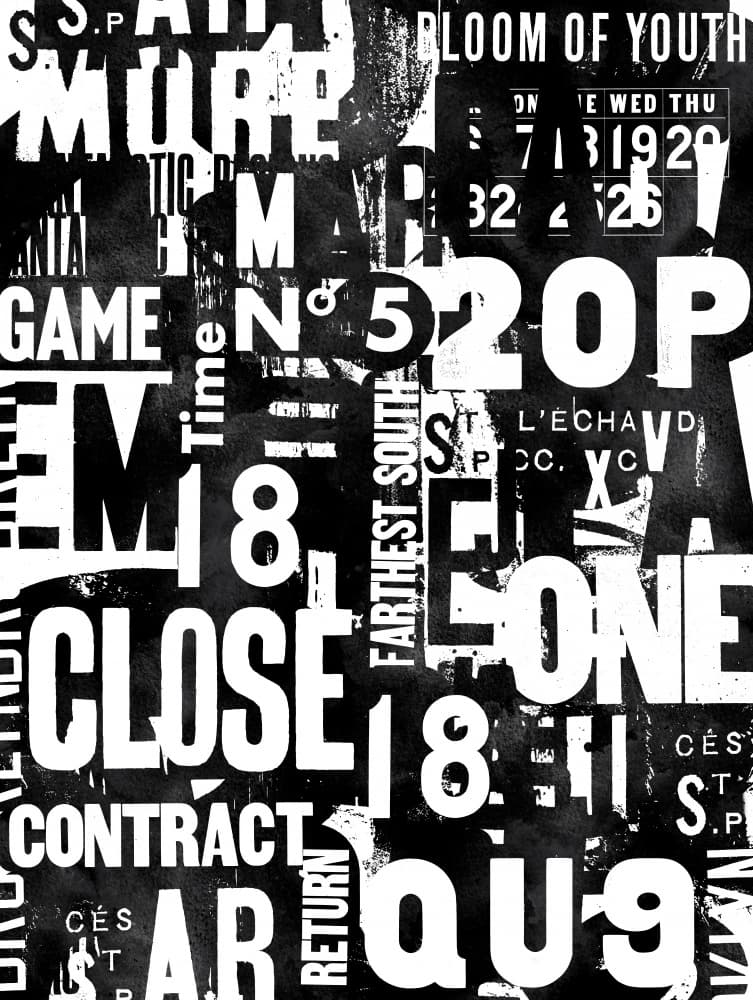 Monochrome Typographic Layers by Andrea Haase — canvas wall art