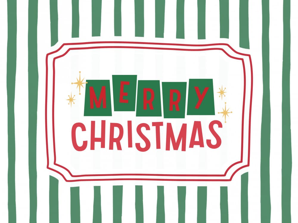 Festive Merry Christmas Greeting by Jolly and Dash — canvas wall art