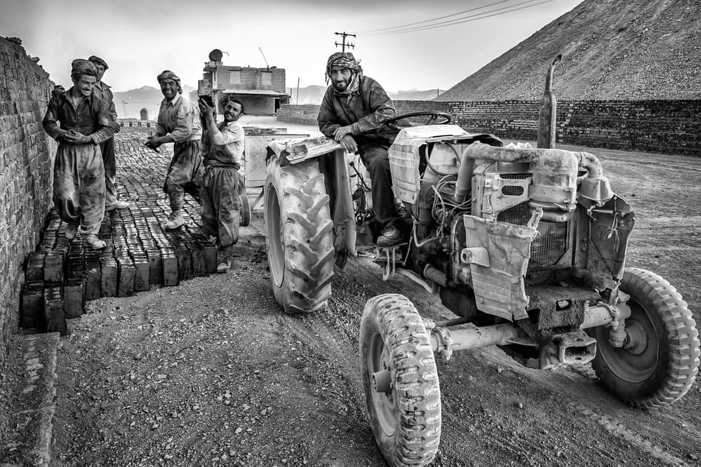 Brick Makers and Tractor by Mohammadreza Momeni — canvas wall art