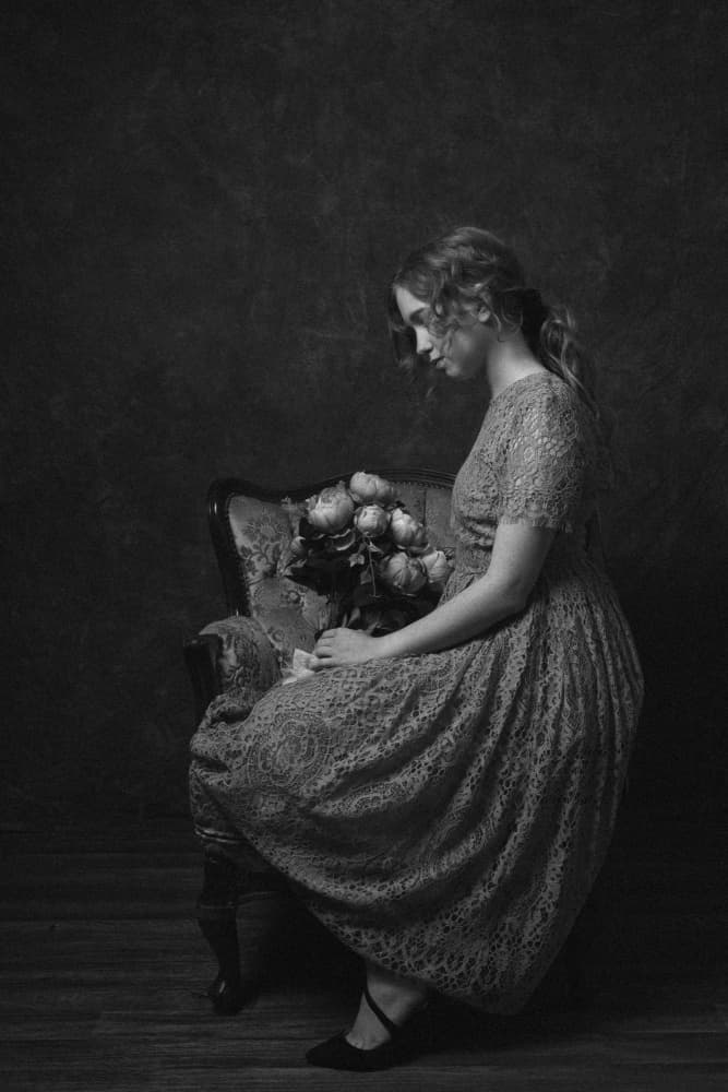 Pensive Woman With Roses by Ruth Franke — canvas wall art