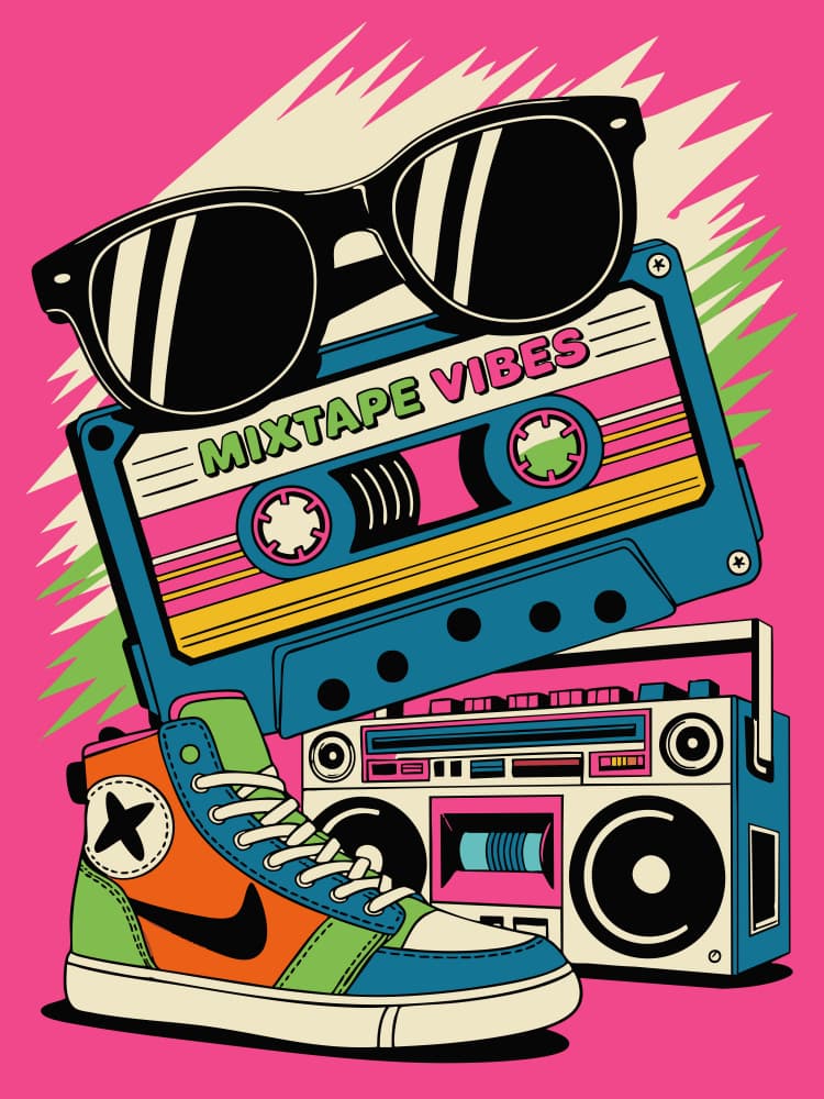 Retro Mixtape Vibes by Andreas Magnusson — canvas wall art