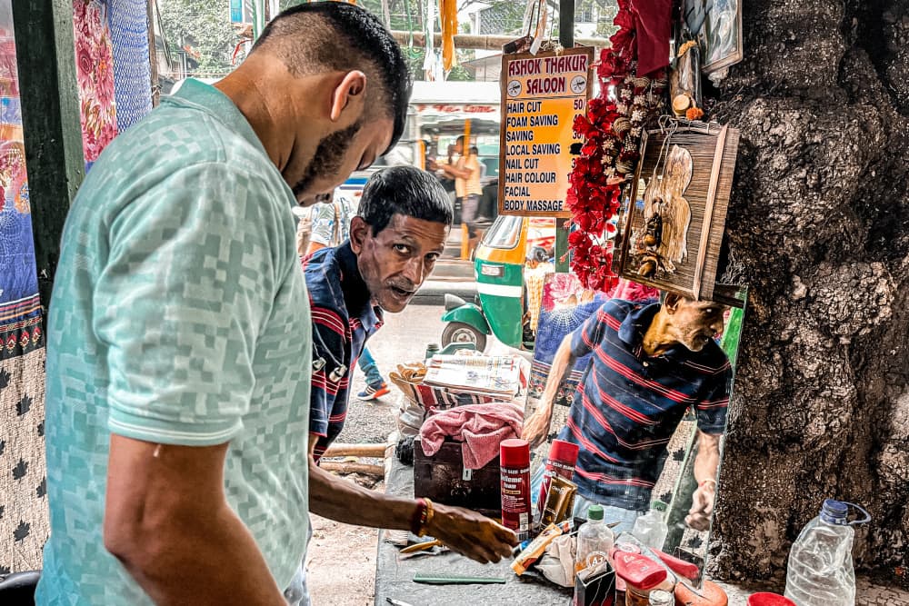 Street Barbershop Reflection by Subhajit Das — canvas wall art