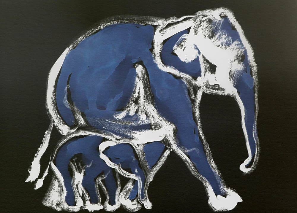 Blue Elephant Family Walk by Santhosh ch — canvas wall art