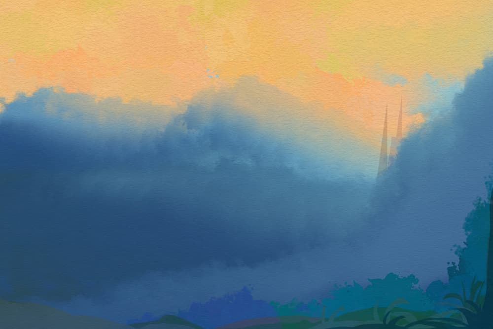 Golden Spires in Mist by Josie George — canvas wall art