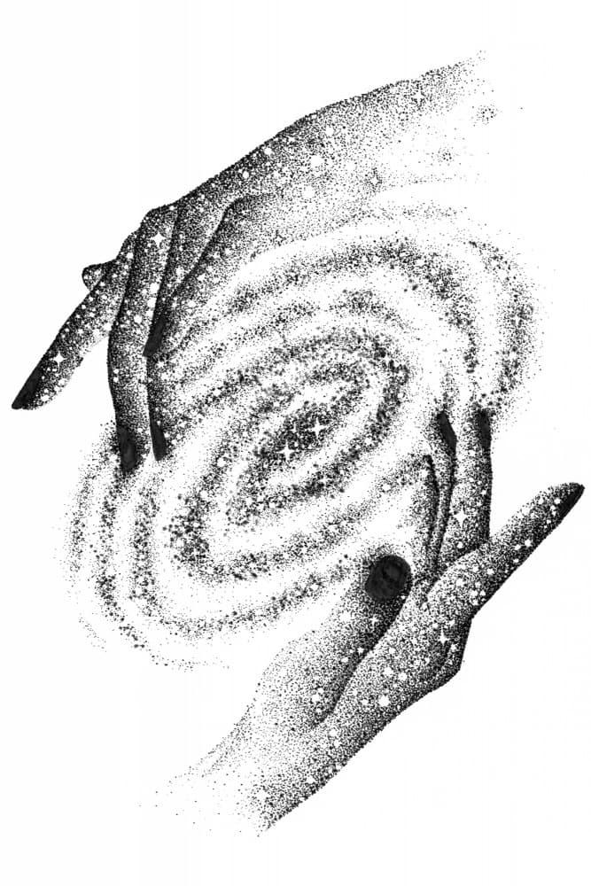 Celestial Hands Holding Galaxy by EC Mazur — canvas wall art