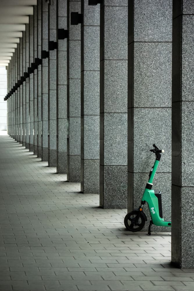 Green Scooter Urban Corridor by Lus Joosten — canvas wall art