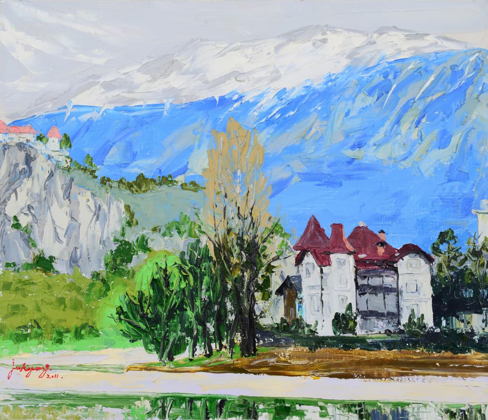 Alpine Lake Castle View by Jukyong Park — canvas wall art