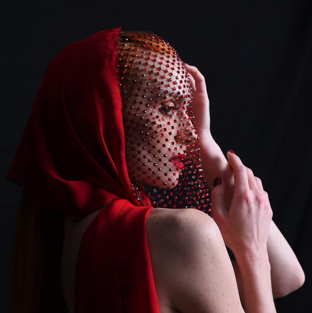 Red Veiled Woman by Yoram GIL — canvas wall art