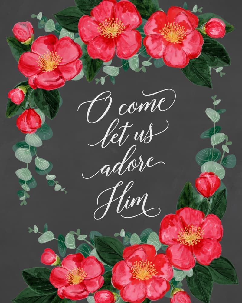 Christmas Adoration Floral Wreath by Rosana Laiz Blursbyai — canvas wall art