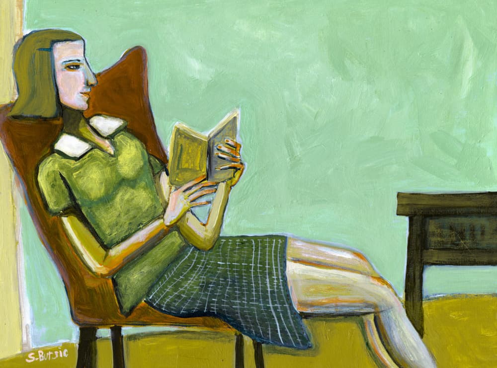 Quiet Reading Woman by Sharyn Bursic — canvas wall art