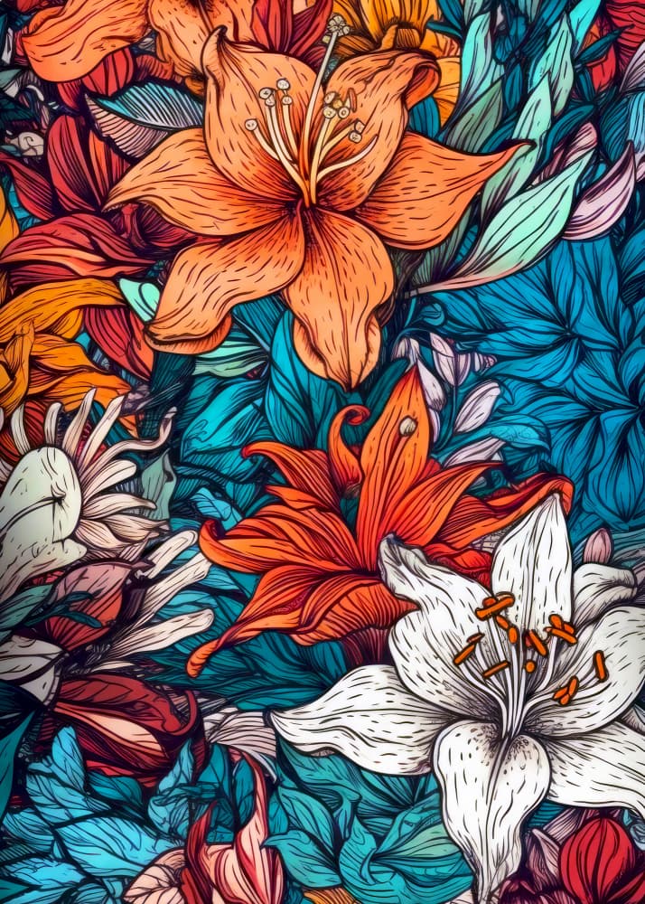 Vibrant Floral Pattern by Justyna Jaszke — canvas wall art