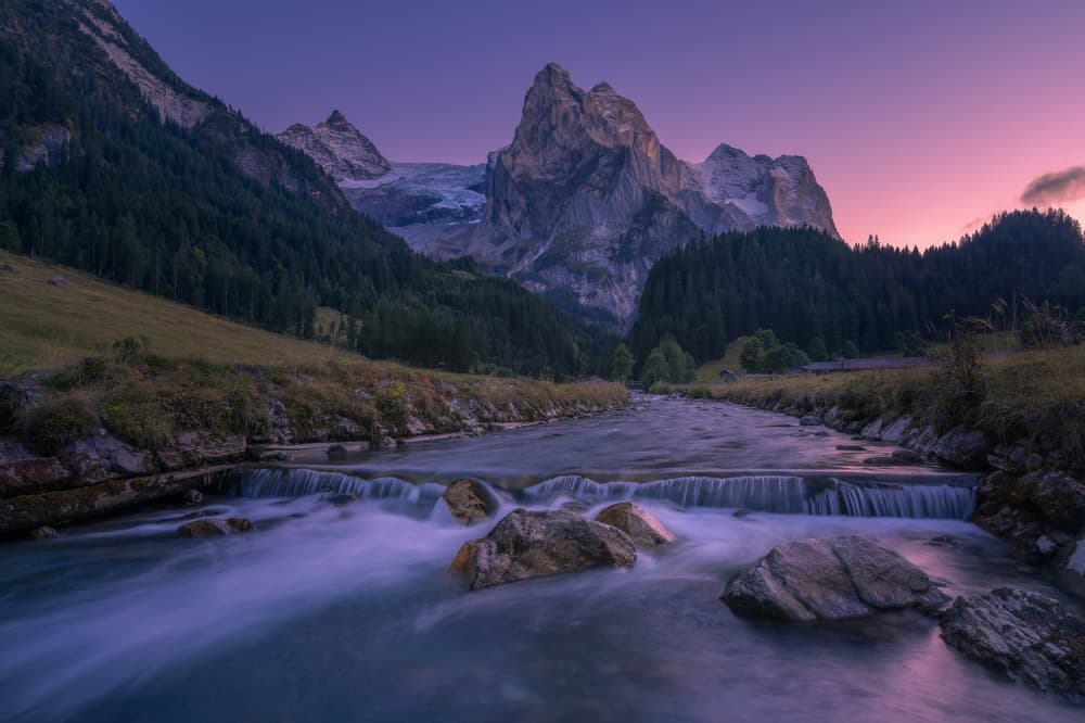 Mountain River Twilight by Marko Klavs — canvas wall art