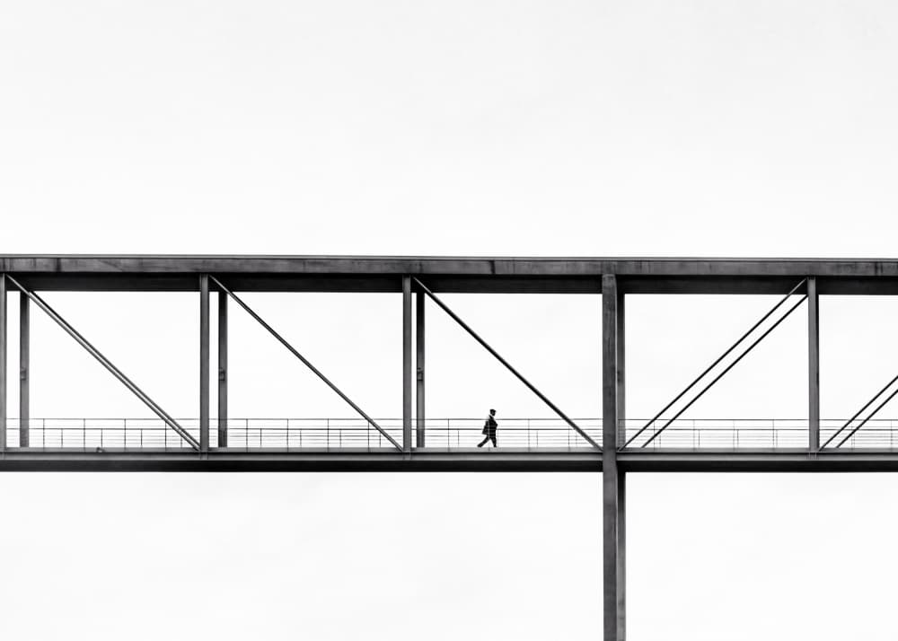 Man on Modern Bridge by Frank Bruynseraede — canvas wall art