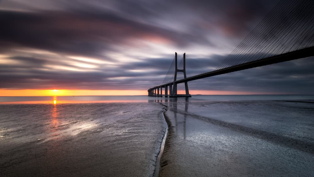 Golden Hour Bridge Reflection by Gonçalo Capitão — canvas wall art