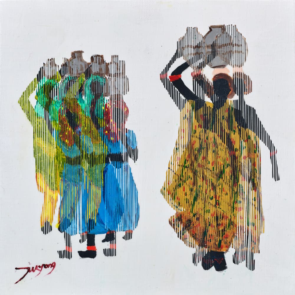 Vibrant Women Carrying Pots by Jukyong Park — canvas wall art