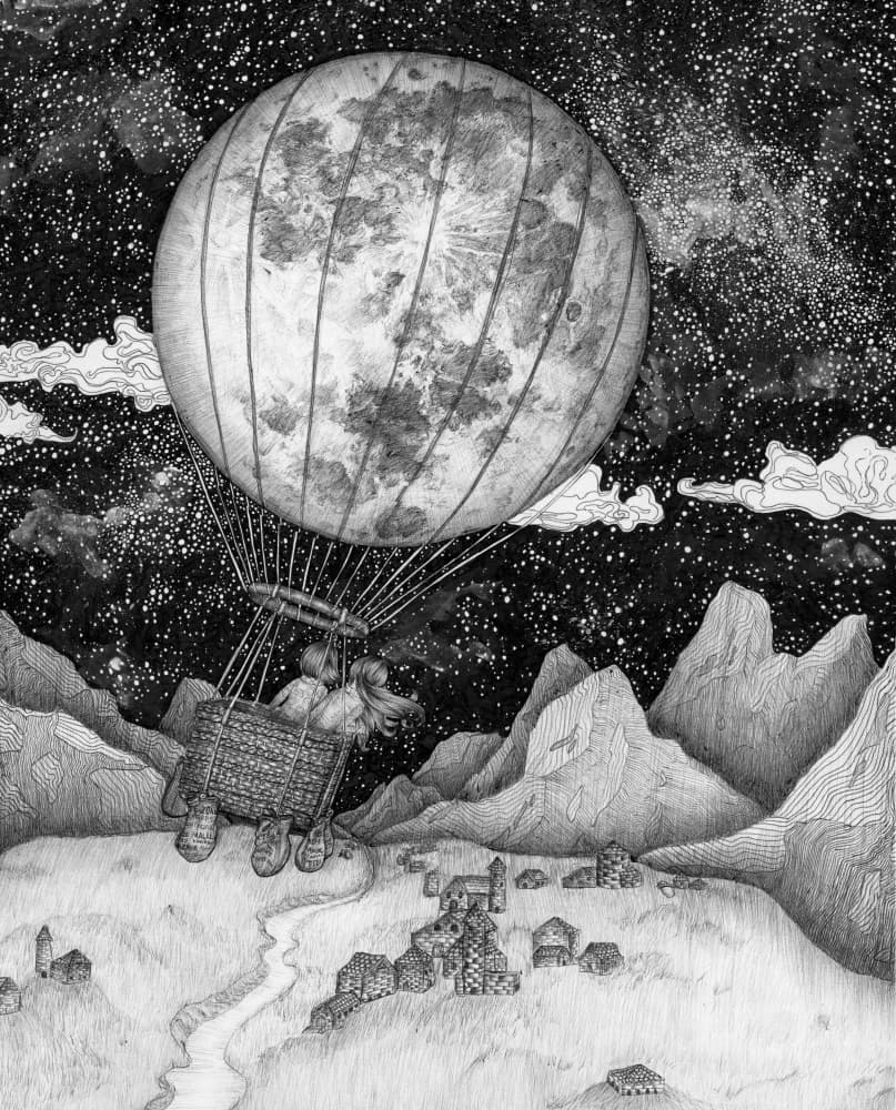 Moon Balloon Romance by EC Mazur — canvas wall art