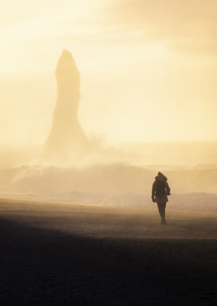 Lone Figure Golden Mist by Rodrigo Núñez Buj — canvas wall art