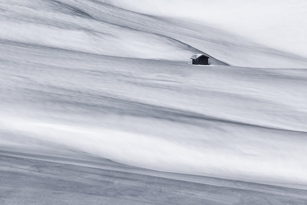 Minimalist Snow Cabin by Uschi Hermann — canvas wall art