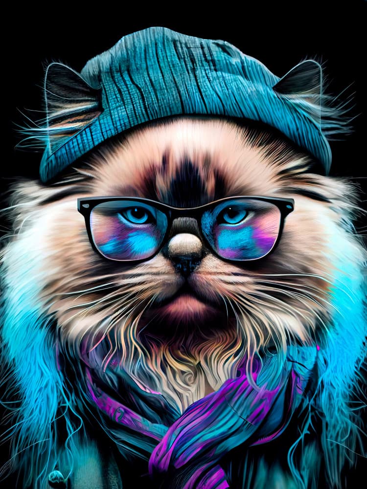 Vibrant Hipster Cat Portrait by Justyna Jaszke — canvas wall art