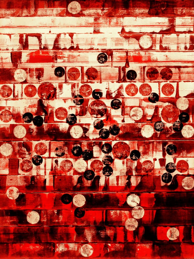Distressed Red Circles by Petr Strnad — canvas wall art