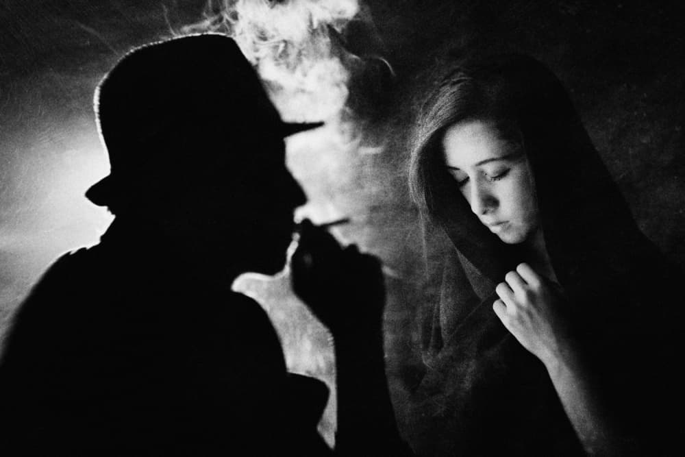 Smoking Man Pensive Woman by Jay Satriani — canvas wall art