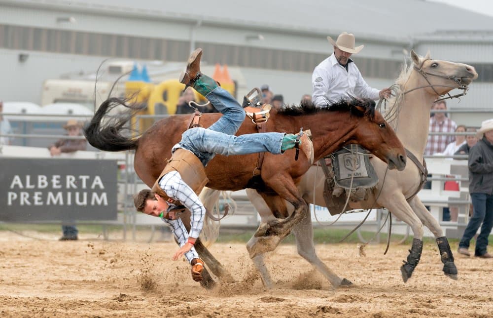Rodeo Cowboy Falling by Henry Zhao — canvas wall art