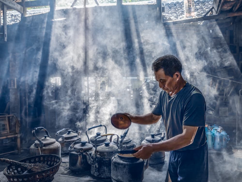 Man With Steaming Kettles by Irene Wu — canvas wall art