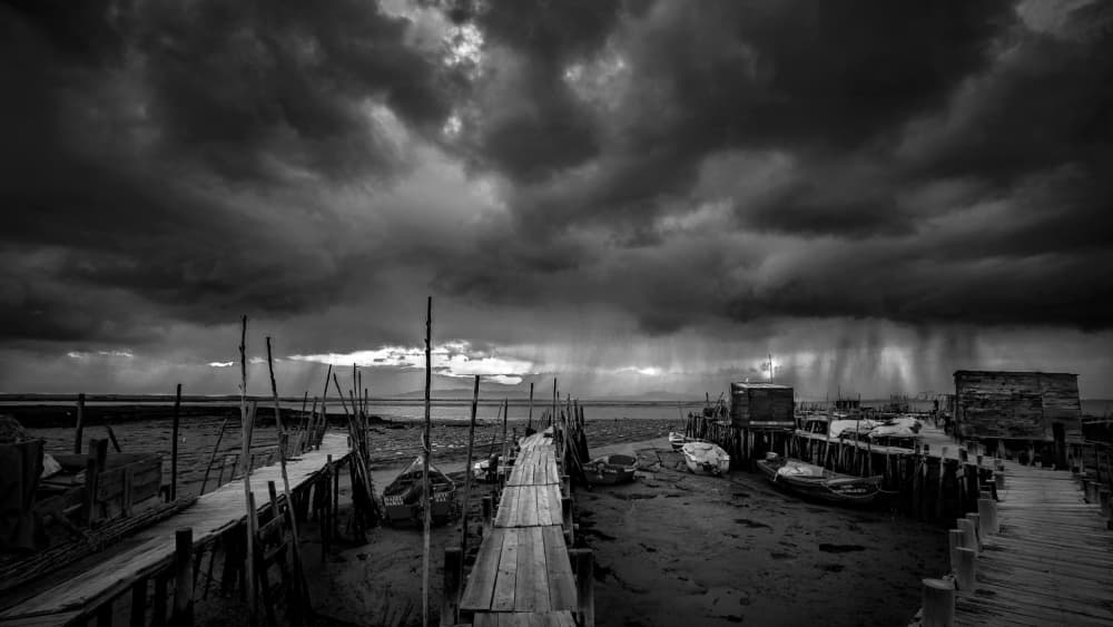 Stormy Piers And Boats by Gonçalo Capitão — canvas wall art
