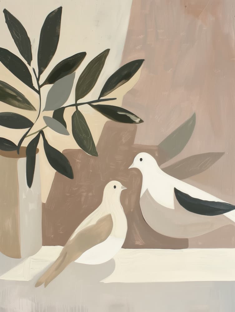 Peaceful Doves and Foliage by SHANDU — canvas wall art