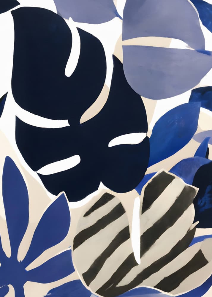 Bold Blue Tropical Leaves by Merel Takken — canvas wall art