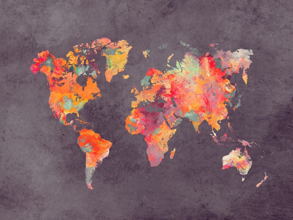 Vibrant World Map by Justyna Jaszke — canvas wall art